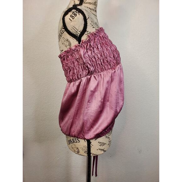 The Limited Silk Going Out Tube Top Small Smocked Side Tie Pink Milkmaid Y2K - Picture 4 of 11